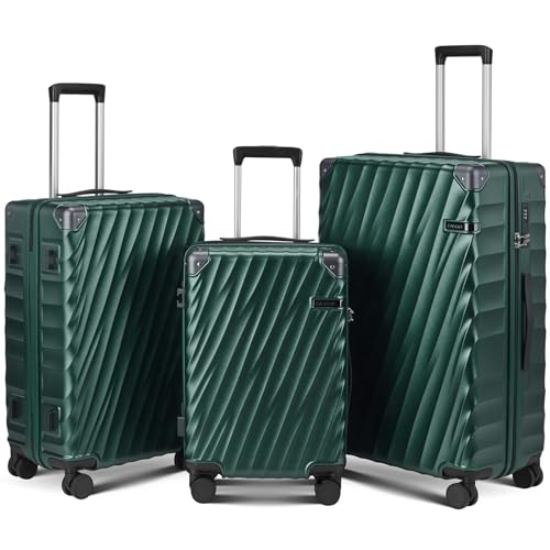 Luggage sets 3 piece with Spinner Wheels, PC Hard Shell Travel Luggage, Carry On suitcase with TSA Lock,YKK Zippers,Charcoal Metallic (Dark Green, 3 Piece Sets(20/24/28))