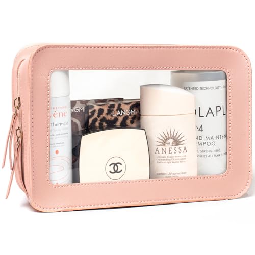 Image of LETGO Clear Makeup Bags, TSA Approved Toiletry Bag with Zipper, Makeup Organizer for Carry-on Travel Essentials, Car Accessories Organizers Storage for Women Men (Clear-Pink)