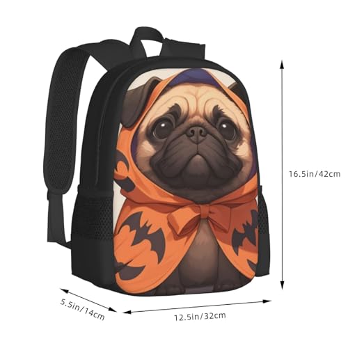 Large Capacity Pug Wearing Halloween Costume Backpack Large Multipurpose Bag Double Zipper Backpack Unisex 17 Inch3