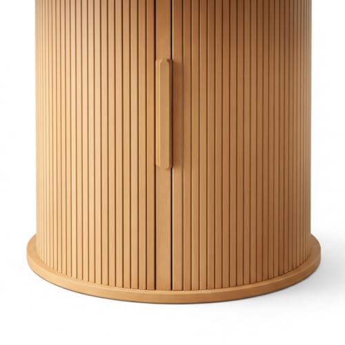 Image of HIPIHOM Round Wooden Dining Table with Storage, 43.3 inch Wood Tabletop, 2-Piece Semi-Circle Design, Pedestal Base Dining Table for Kitchen & Dining Room, Natural Oak