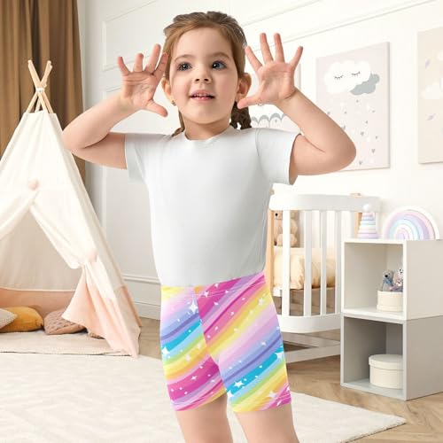 Girls' Bike Shorts Rainbow Star Pink Soft Breathable Cotton Leggings Shorts for Kids Summer Clothes 4-10 Years4