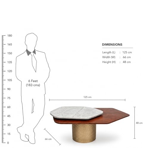 Image of The Attic Dotsy Coffee Table, Coffee Table for Living Room, Rovolving Marble top, Gold & Teak,Grey Finish
