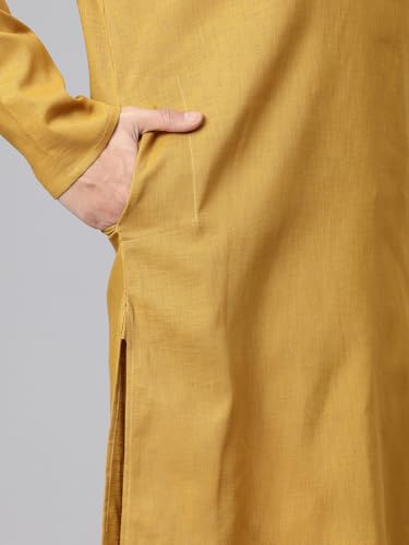 Image of Majestic Man Men's Cotton Regular Fit Casual Mandarin Collar Ethnic Motifs Solid Long Kurta