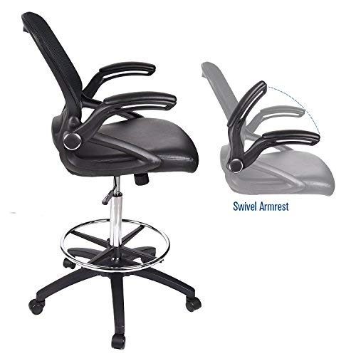 Drafting Stool Chair Adjustable Height with Flipup Arms, Soft PU