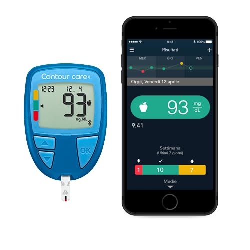 CONTOUR CARE Strumento per il Monitoraggio della Glicemia, con Tecnologia Second-Chance, Display smartCOLOUR, Memoria 800 Risultati, con 5 Strisce e 5 Lancette