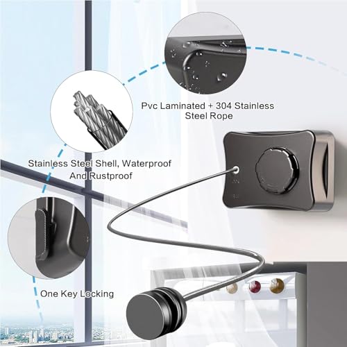 Image of Retractable Cloth line for Drying Clothes Indoor,Heavy Duty Double Cloth Drying Rope for Balcony,Wall Mounted Cloth Drying Stand Laundry Clothesline Adjustable Washing Line 13.8 Ft Wire (Big)