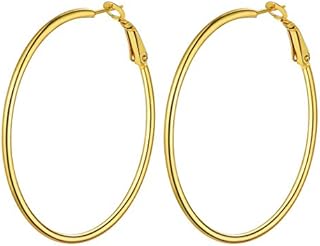 Small/Medium/Large Stainless Steel Hoop Earrings, Yellow Gold/Black Plated Circle Endless Hoops (30mm to100mm), Hypoallergenic Lightweight Geometric Earrings for Women Girls