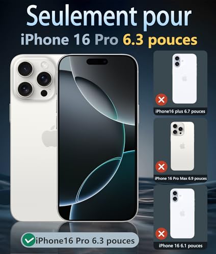Étui robuste iPhone 16 Pro transparent magnétique de qualité supérieure