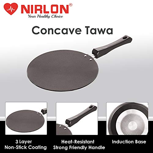 Image of Nirlon Induction Base Nonstick Aluminium Cookware Set Including Concave Tawa 28 cm, and Fry pan 22 cm with Glass Lid