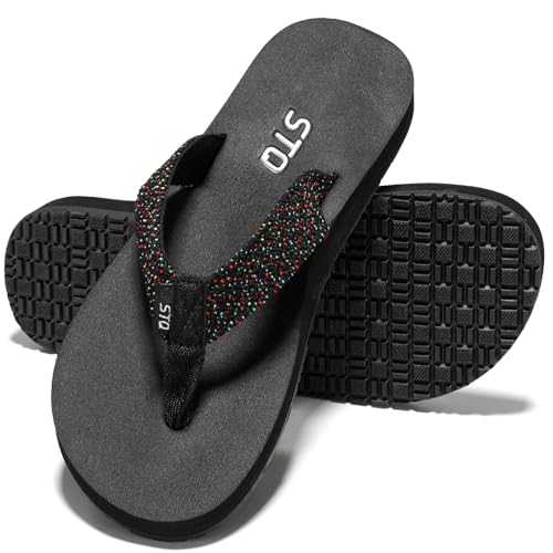 STQ Womens Orthopedic Filp Flops for Travelling Summer Shoes Pool Casual Sandals Starlight Black US 6