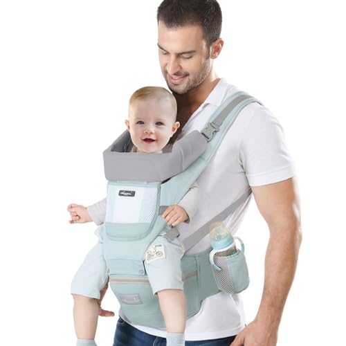 IULONEE Portabebés con Asiento de Cadera Ergonómico Mochila Portabebés para Niños Pequeños Portabebés Transporte Delantero y Trasero Ajustable para Recién Nacidos de 3 Meses a 3 Años (3-20kg) Verde