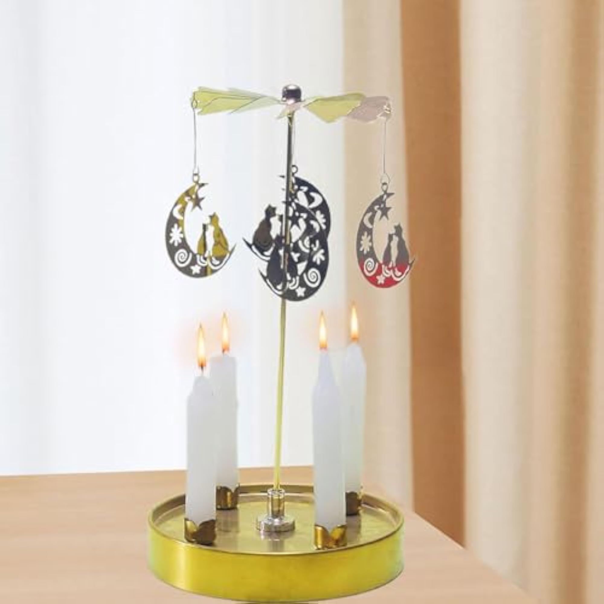 Spinning Candle Holder Rotating Cat Pattern