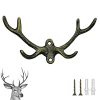 HERNGEE Cast Iron Antler Wall Hook – Rustic Decorative Coat & Key Hook, 2 Colors & 2 Pack Options