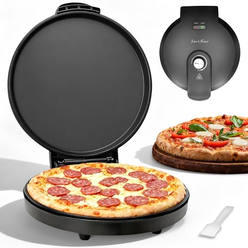 Baker’s Friend Pizza Maker Electric with Temperature Control, Indoor Quesadilla Maker, 12 Inch Electric Pizza Maker Machine for Home, Pizza Cooker, 1400W, Graphite