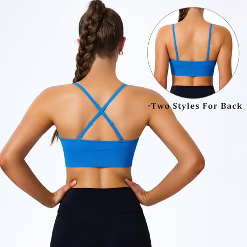 Image of BLUELILY Adjustable Deep V Neck Bras 3 /5 Pack Sports Bras for Women Padded Seamless Spaghetti Strap Criss Cross Yoga Bras
