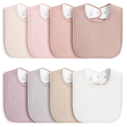 Image of MairMore 8-Pack Baby Muslin Bibs, Soft Cotton Drool Bibs for Boys Girls, Adjustable and Absorbent Newborn Bib Set for Feeding and Drooling