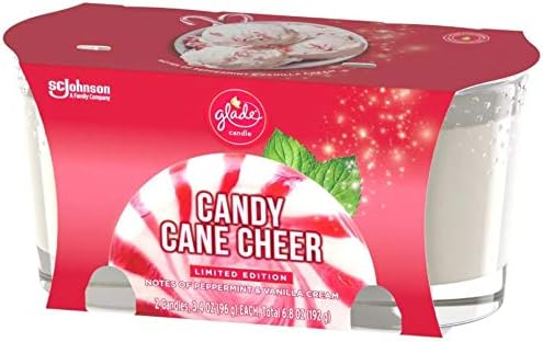 Vista 3 de Glade - Velas aromáticas infundidas con aceites esenciales, múltiples aromas disponibles (dulce de bastón de alegría, 3.4 onzas, 2 velas)