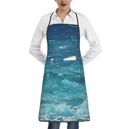 Tablier blanc unisexe avec grande poche centrale taille unique pour cuisine