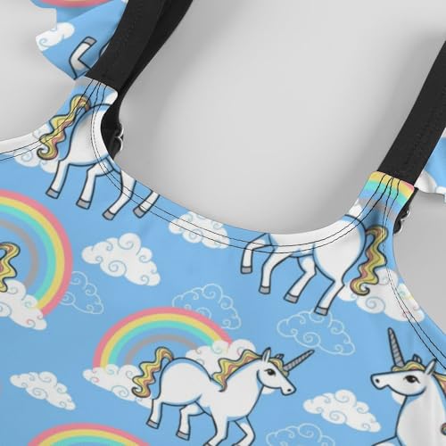 Image of Girls One Piece Swimsuit Cute Alpacas Hearts Stars Ruffles Swimwear Bathing Suits 3-12 Years