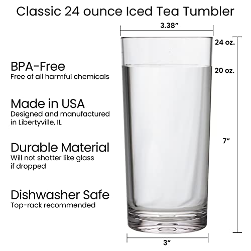 Us Acrylic Classic Clear Plastic Reusable Drinking Glasses (Set Of 6) 24Oz Iced-Tea Cups | Bpa-Free Tumblers, Made In Usa | Top-Rack Dishwasher Safe #TOP4