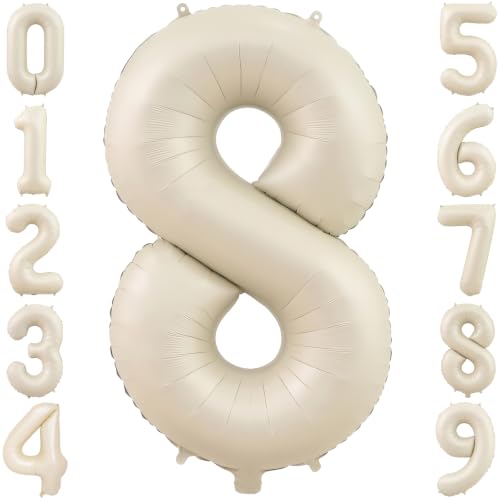 40 Inch Cream Foil Number 8 Balloon for 8th Anniversary Birthday Decor