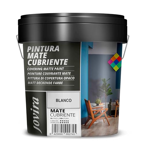 JOVIRA PINTURAS 20 Kg | Pintura Mate Cubriente | Colores | Pintura interior-exterior con excelente poder cubriente. (15 Litros, Blanco) A-32C