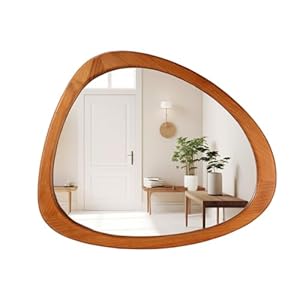 Asymmetrical Mirror Wood, 23.5″ x 19″ Irregular Wall Mirror Wood Framed Mirror Decor for Bathroom Living Room Bedroom Entryway