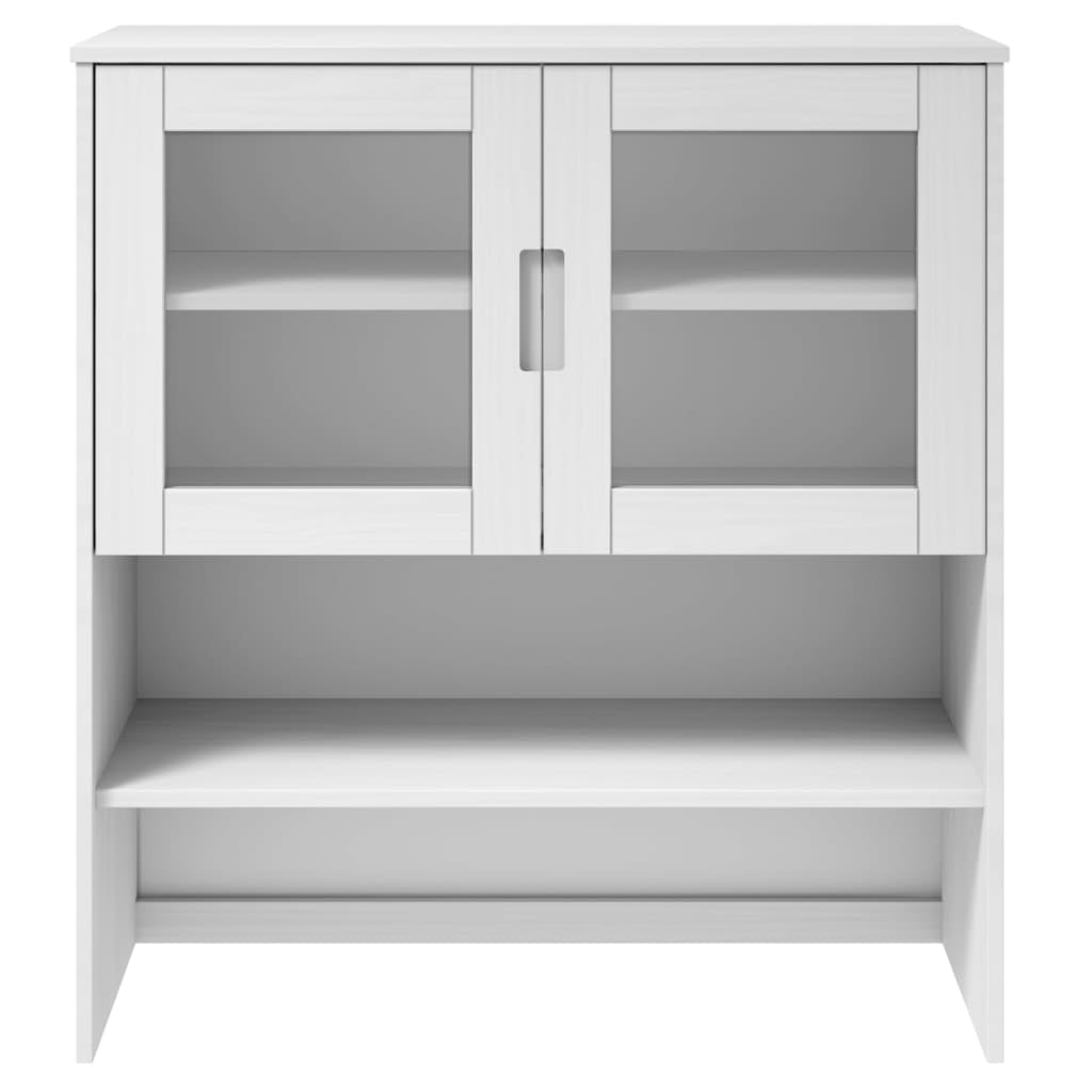 vidaXL Highboard Oberteil, Schrankaufsatz mit 3 Böden 2 Glastüren, Sideboardaufsatz mit UV-Lackierung, Aufsätze Sideboard Schrank, Weiß Massivholz Kiefer