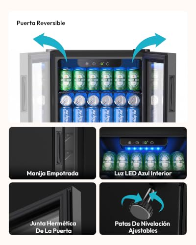 Miniatura 8 de Euhomy Refrigerador De Bebidas, Mini Nevera Para 126 Latas Con Puerta De Cristal, Nevera Pequeña Con Estantes Ajustables Para Limonada, Cerveza O Vino, Para El Hogar Bar Oficina,