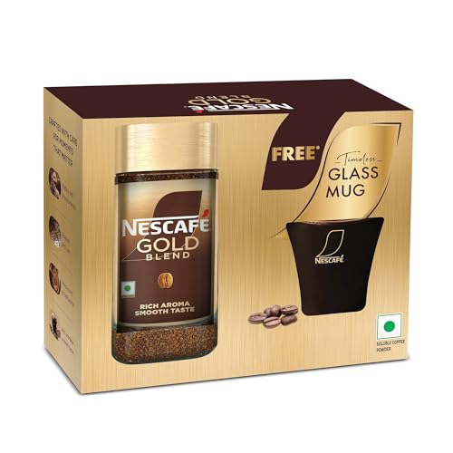 Image of Nescafe Gold Blend Instant Coffee Powder - Glass Jar (Limited Edition Pack,Arabica and Robusta beans) Jar, 100g With Free Glass Mug