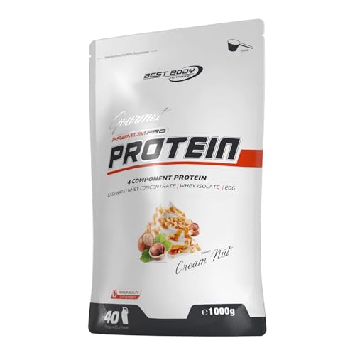 Best Body Nutrition Gourmet Premium Pro Protein, Cream Nut, 4 Komponenten Protein Shake: Caseinat, Whey Konzentrat, Whey Isolat, Eiprotein, 1 kg Zipp Beutel