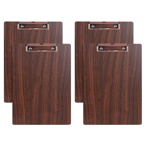 JIDHUHI A4木製クリップボード クルミ材 ライティングボード 壁掛け対応 おしゃれ スケッチ製図板 アンティーク加工 オフィス 学習 絵画 書き物 4個セット (クルミ材, 4個)