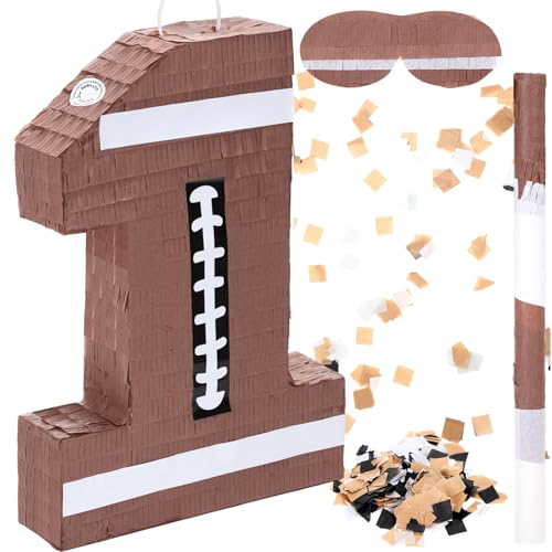 Poen Number 1 Football Piñata Small Sport Theme Piñata with Bat and Blindfold Confetti for Kids Birthday Party Decoration, 15.7 x 11 x 2.8 Inch