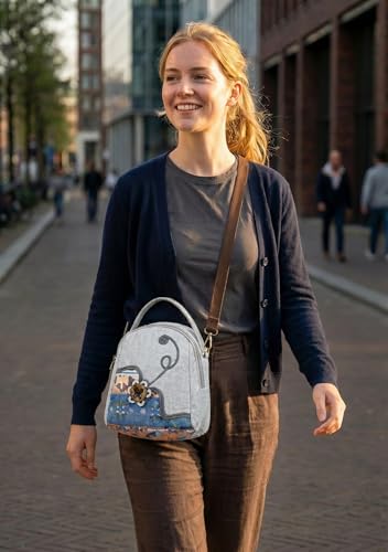 Image of S&A Bohemian Flower Women's 4 way Convertible Bag - Handcrafted Embroidery Flower Multi-Way Mini Backpack, Shoulder Sling & Handbag with Large Capacity Multiple Holdings - Ideal for Travel & Gifting