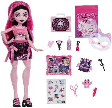 Monster High Güzellik Sırları Draculaura bebek ve aksesuar seti, face roller ve özelleştirilebilir ilham panosu gibi 13 gerçekçi sürpriz, JHK43 - Görsel 2