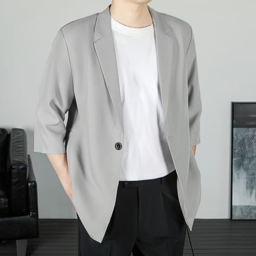 Mens Casual Sport Coat Blazer 3/4 Sleeve One Button Lightweight Business Jackets Lapel Collar Fashion Work Blazers2