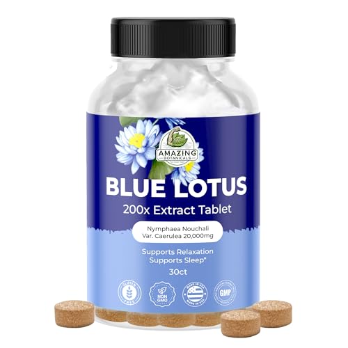 Amazing Botanicals Blue Lotus 200X Extract Tablets 20,000MG Each | Promotes Relaxation and Sleep | Nymphaea Nouchali VAR. Caerulea | (30 Tablets) - Thumbnail 2