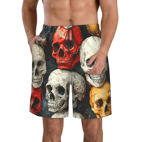 Men's Beach Shorts Board Casual Quick Dry Swim Trunks Holiday - Cartoon Skulls Patterns Vintage