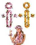JUKOTA Conjunto de Guirnaldas Hawaianas,Guirnalda de Flores Hawaianas Coloridas con Collar Diadema Pulsera,Accesorio de Disfraz para Fiesta Tropical Luau,Carnaval,Playa,Boda