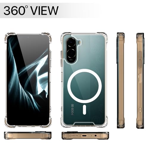Image of Outlouders Back Cover for Redmi A7 Pro /Poco C85x 5G Mag-Safe Transparent PC + TPU Bumper Case with Magnetic Support Shockproof Protection (Transparent Mag-Safe)