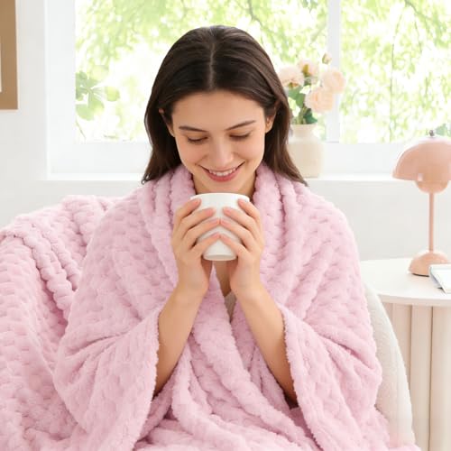 Image of BEDELITE Throw Blanket for Couch, Soft Cozy Gifts for Women, Cherry Blossom | 3D Jacquard Decorative Fleece Blanket, Super Soft Plush Throw, Cute Birthday Gift for Women, Suitable for All Seasons, 50*60