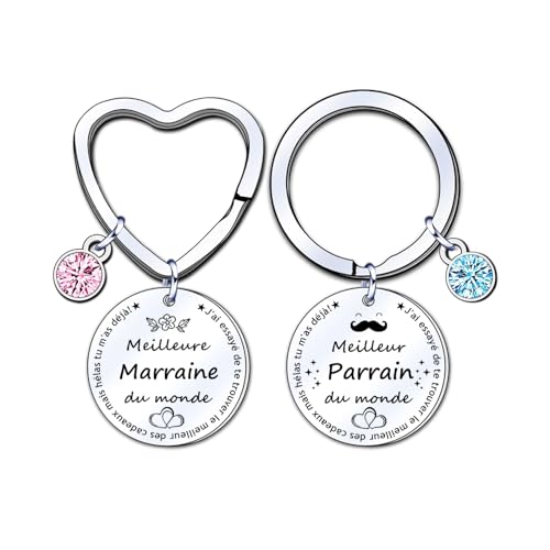 YJYJZX 2 Cadeau Parrain et Marraine Porte-clés,Cadeau Parrain Marraine Bapteme,Cadeaux Parrain Marraine Demande Annonce Naissance Baptême Communion Surprise...