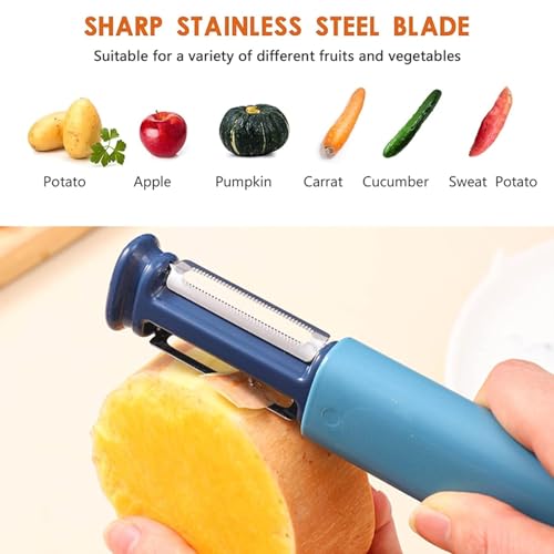 Image of Multi-Functional Vegetable Peeler for Kitchen | Stainless Steel Peeler with Wooden Handle & Bottle Opener | Single Blade for Fruits and Vegetables | 1 Piece (Apple Peeler)