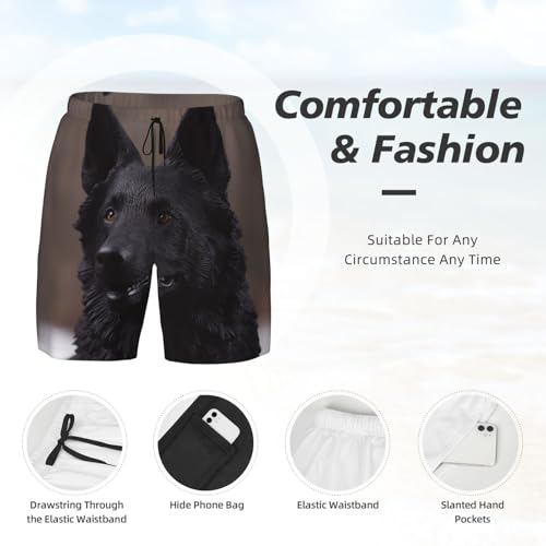 Men's Swim Trunks Quick Dry Board Shorts Black German Shepherd Beach Shorts with Pocket Bathing Suits for Men4