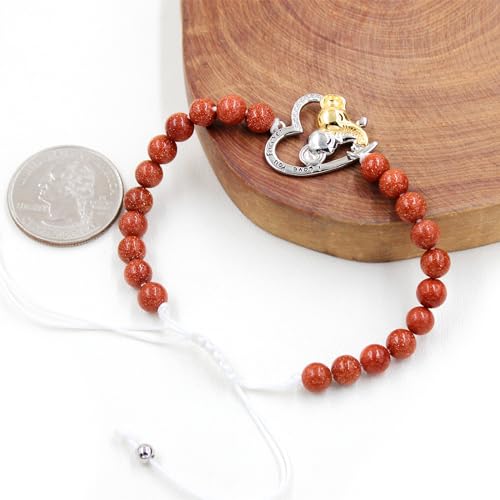 Image of Double Elephant Heart Charm Natural Crystal Bracelet, Treatment Stone Bracelet Calm Stretch Bracelet Women's Stress Relief Gift for Moms I Love You Couple Jewelry