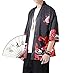 PRIJOUHE Men's Kimono Cardigan Jacket Japanese Style Flying Crane Seven Sleeves Open Front Coat