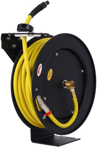 Retractable Air Hose Reel 1/2" Inch x 50 Ft Steel Auto Rewind Hose-Reel Industrial Grade Rubber Hose B 3/8" Inch x 50' One Size