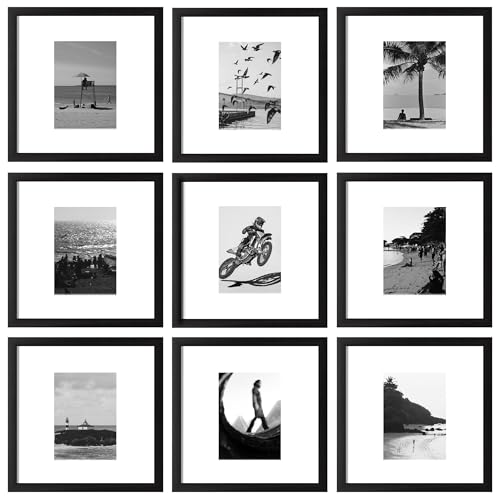 eletecpro 12x12 Picture Frames Set of 9 with 12x12 inches Mat, No Opening Free Size Mat for Multi-size Photos, Square Gallery Wall Decor, Black Collage Frame Set for Wall Hanging by eletecpro - Used condition - US$26.31