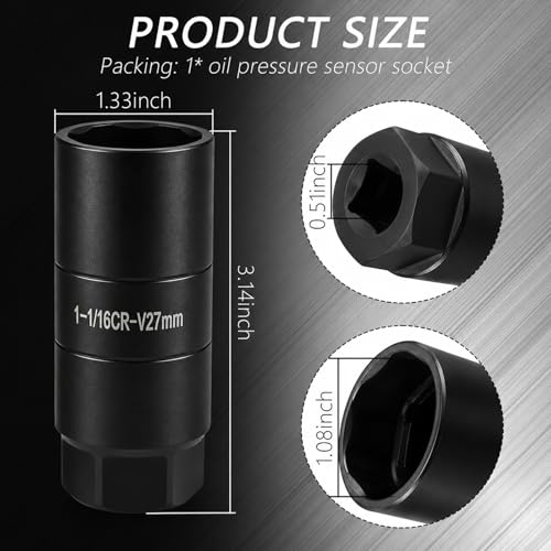 Image of Salior Oil Pressure Sensor Socket with 1 /2 inch Drive Port, Heavy Duty 27mm Sockets for Removal Oil Pressure Sending Unit, Professional Oils Pressures Switch Socket Automotive Tools (Black)