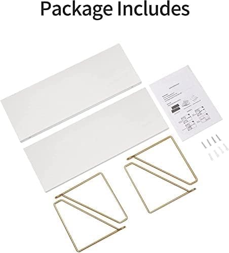 Image of Wall Shelf for Living Room, Wood Hanging Storage Organizer with Metallic Gold and Black Accents, Modern Wall-Mounted Decorative Floating Shelves for Bedroom, Office, or Entryway (White)